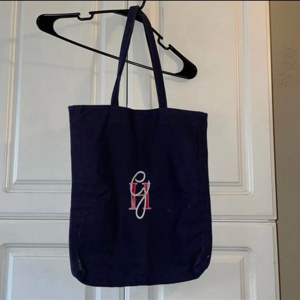 Gigi Hadid and Tommy Hilfiger navy blue collaboration tote bag